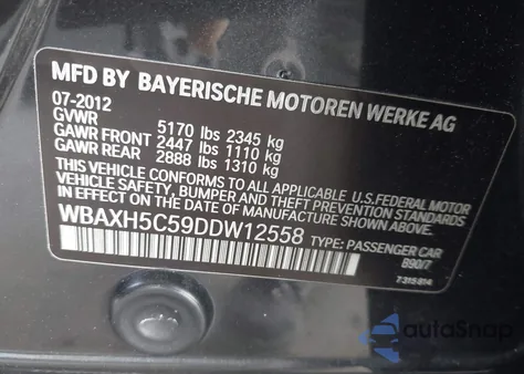 2013 BMW 528I xDrive from USA, damaged, VIN WBAXH5C59DDW12558